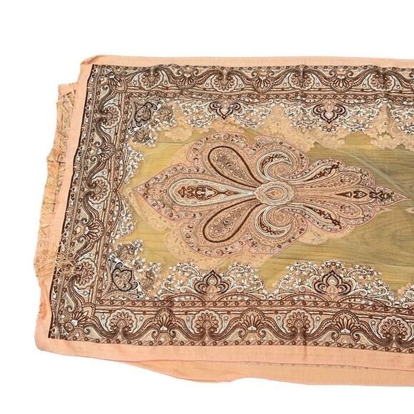 Delicate pink and peach shawl, scarf, wrap see through mesh & tassels 60 in long - Picture 4 of 10